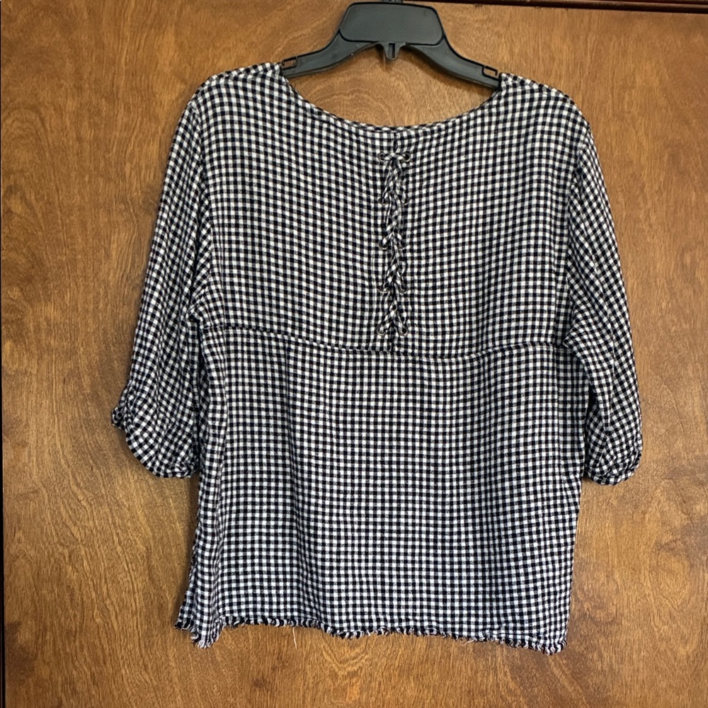 Black and White Gingham Women’s Button-Back Blouse